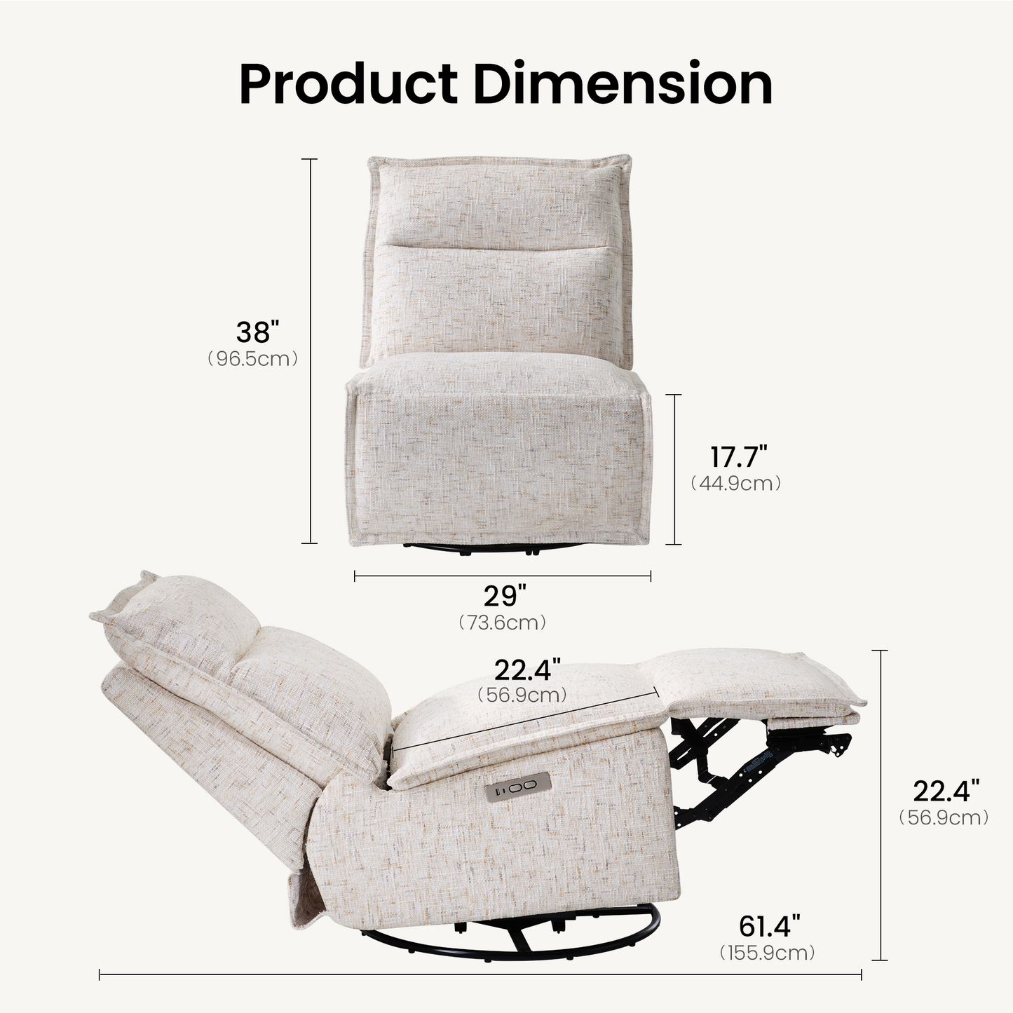 [Pre-sale] Freya Armless Power Swivel Recliner, Sandstone Beige
