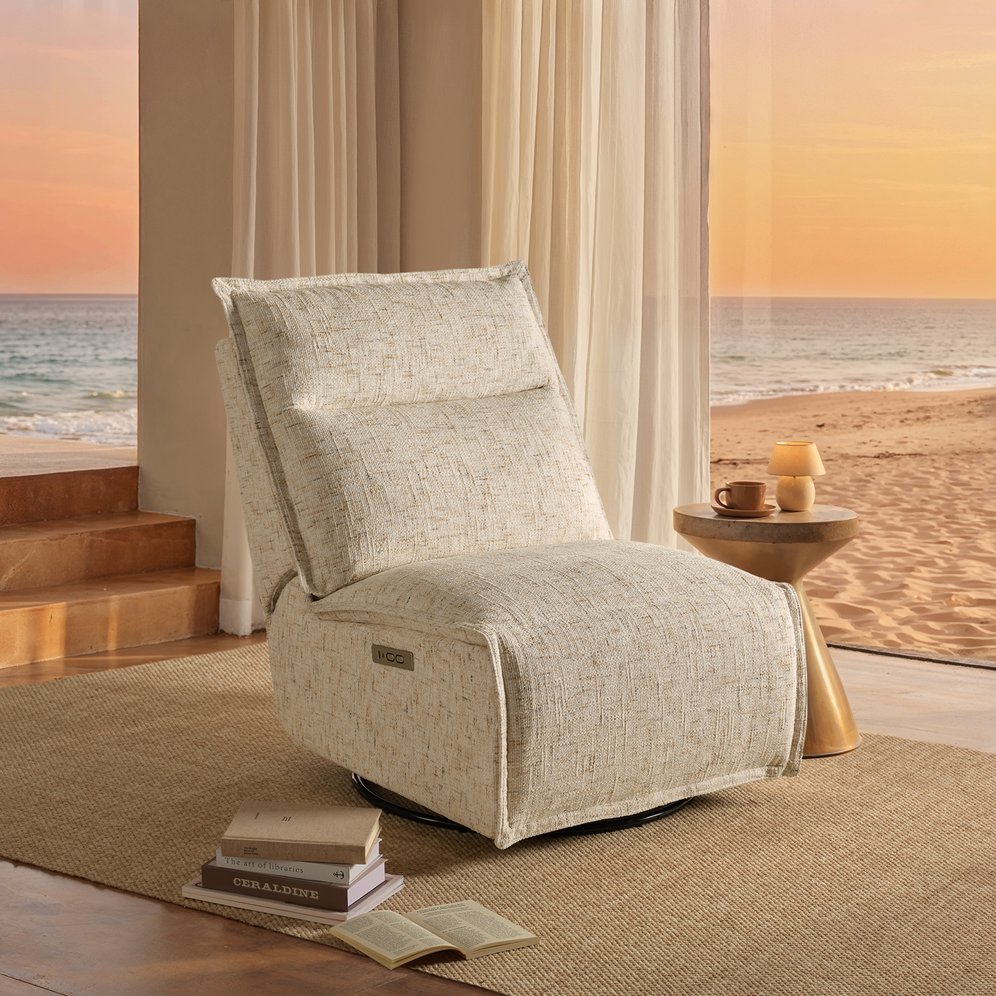 [Pre-sale] Freya Armless Power Swivel Recliner, Sandstone Beige