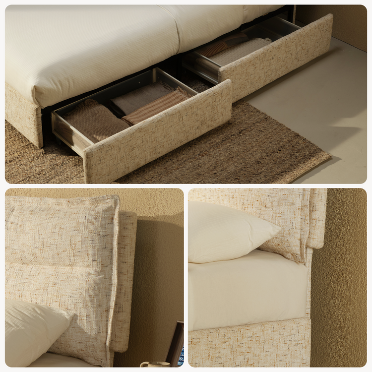 Freya King Upholstered Storage Bed Frame with 4 Drawers, Sandstone Beige