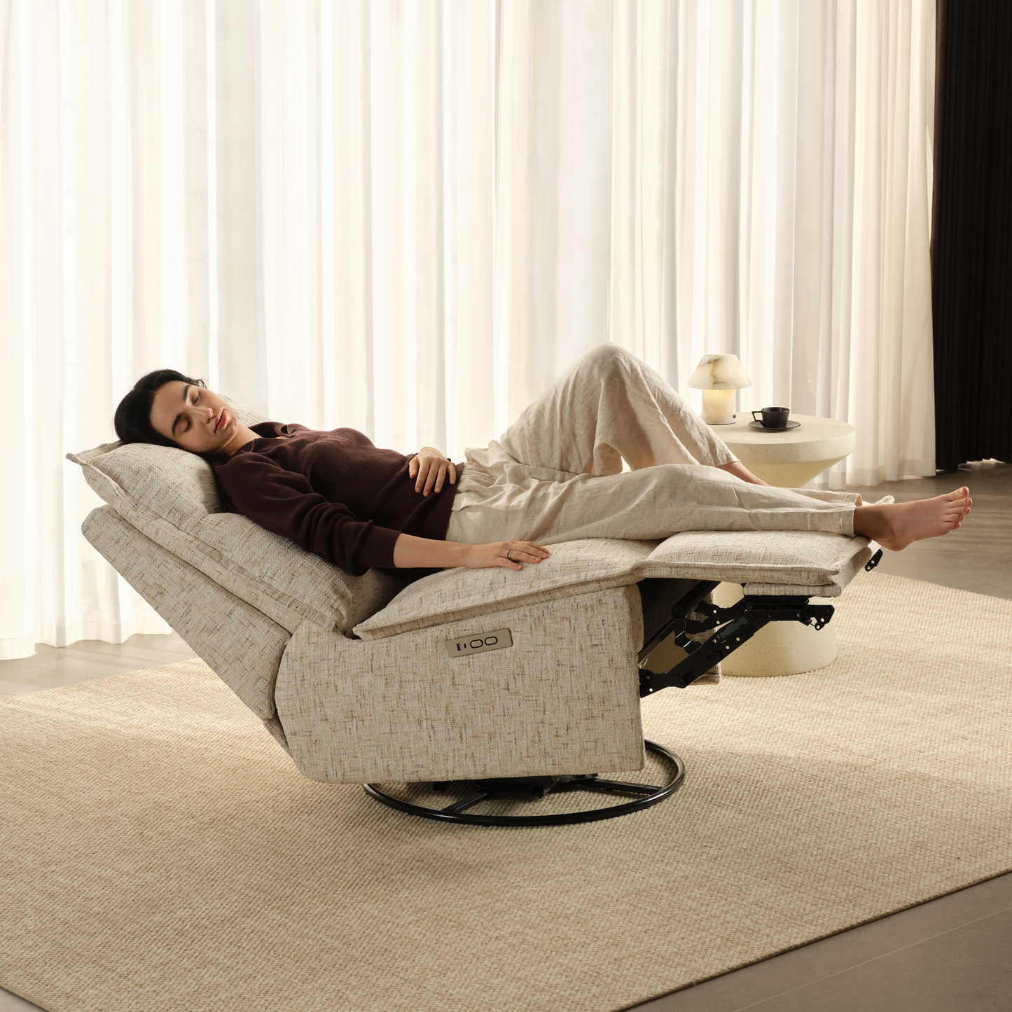 [Pre-sale] Freya Armless Power Swivel Recliner, Sandstone Beige
