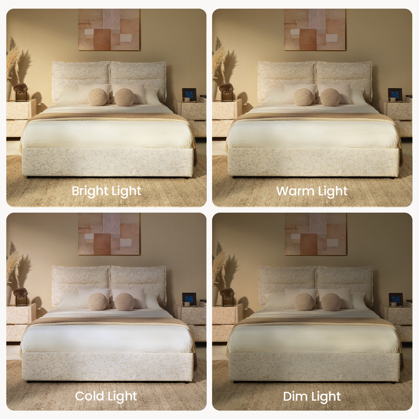 Freya King Upholstered Storage Bed Frame with 4 Drawers, Sandstone Beige