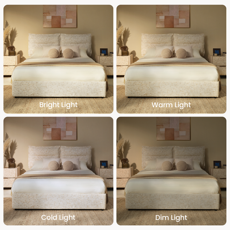 Freya King Upholstered Storage Bed Frame with 4 Drawers, Sandstone Beige