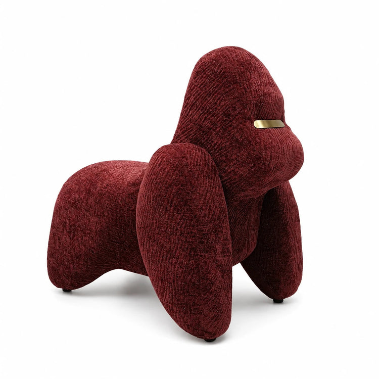 Gorilla-Shaped Accent Ottoman - Burgundy Shimmer Chenille Footrest, 24.8" Wide