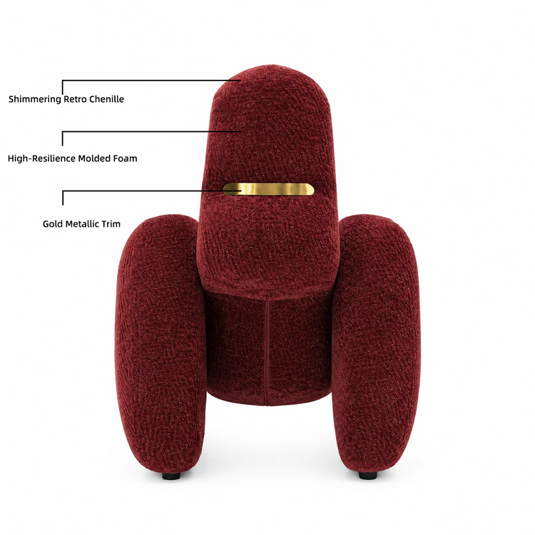 Gorilla-Shaped Accent Ottoman - Burgundy Shimmer Chenille Footrest, 24.8" Wide