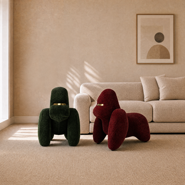 Gorilla-Shaped Accent Ottoman - Burgundy Shimmer Chenille Footrest, 24.8" Wide
