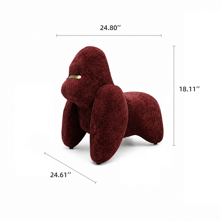 Gorilla-Shaped Accent Ottoman - Burgundy Shimmer Chenille Footrest, 24.8" Wide