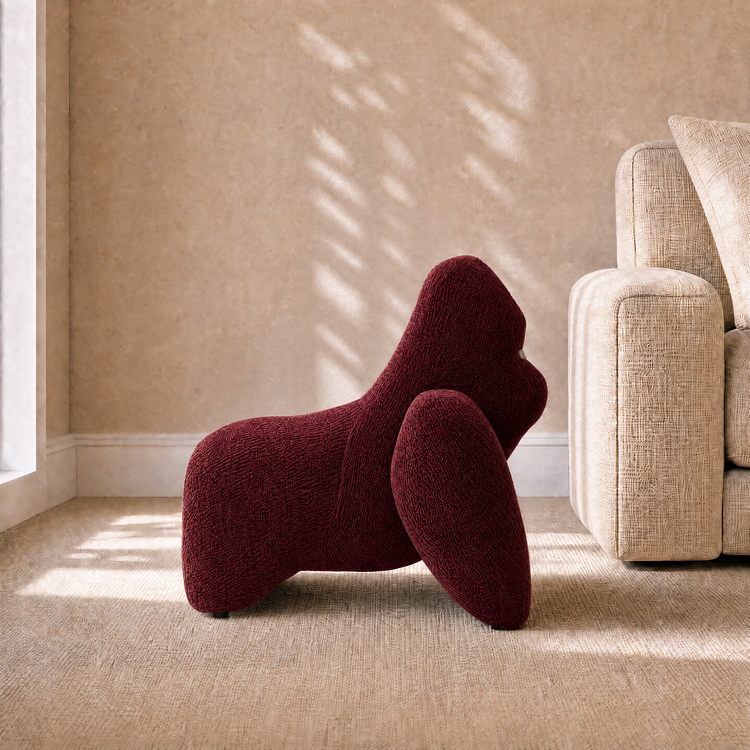 Gorilla-Shaped Accent Ottoman - Burgundy Shimmer Chenille Footrest, 24.8" Wide