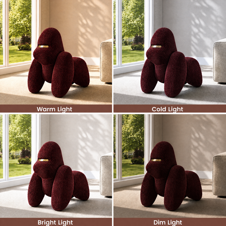 Gorilla-Shaped Accent Ottoman - Burgundy Shimmer Chenille Footrest, 24.8" Wide