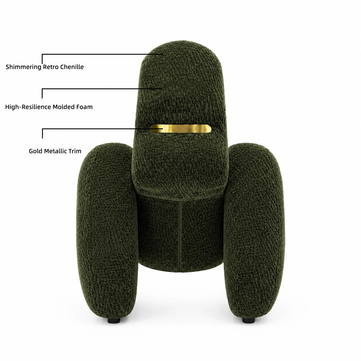 Gorilla-Shaped Accent Ottoman - Forest Green Shimmer Chenille Footrest, 24.8" Wide
