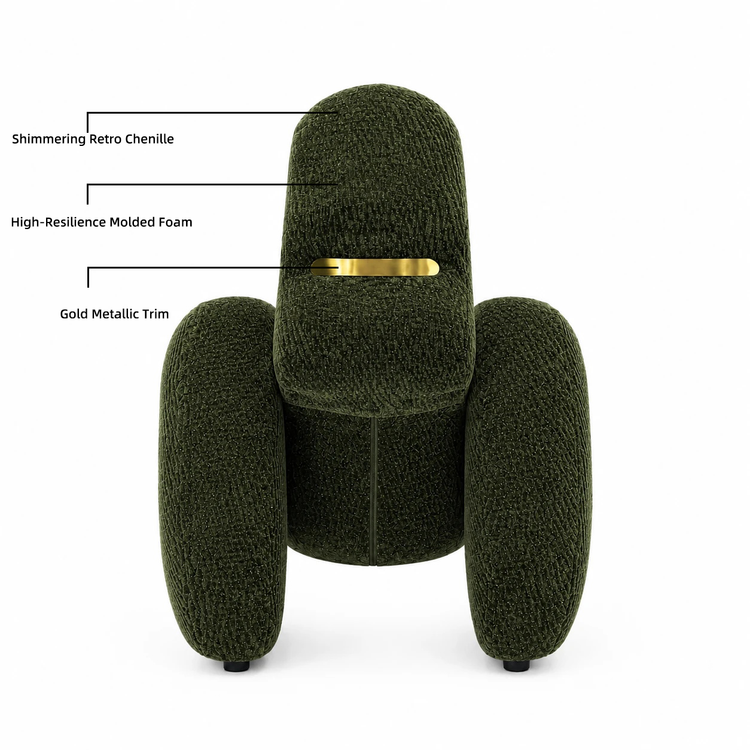 Gorilla-Shaped Accent Ottoman - Forest Green Shimmer Chenille Footrest, 24.8" Wide