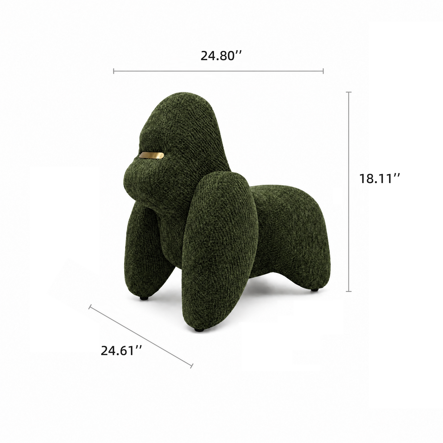 Gorilla-Shaped Accent Ottoman - Forest Green Shimmer Chenille Footrest, 24.8" Wide