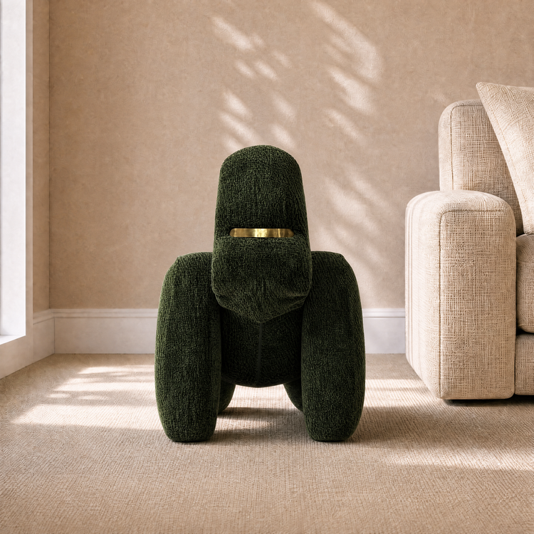 Gorilla-Shaped Accent Ottoman - Forest Green Shimmer Chenille Footrest, 24.8" Wide