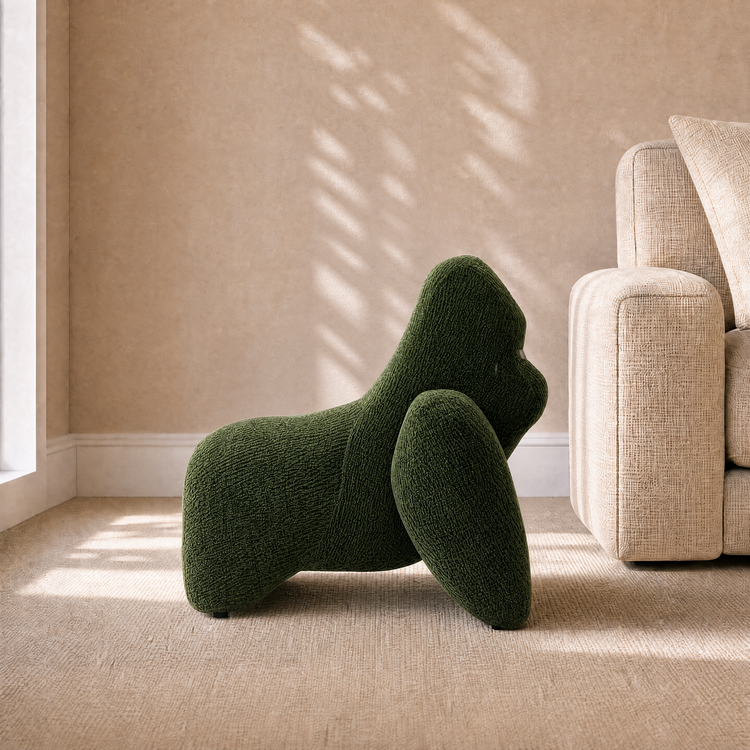 Gorilla-Shaped Accent Ottoman - Forest Green Shimmer Chenille Footrest, 24.8" Wide