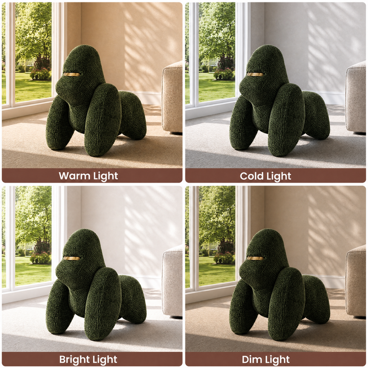 Gorilla-Shaped Accent Ottoman - Forest Green Shimmer Chenille Footrest, 24.8" Wide