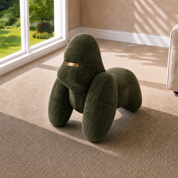 Gorilla-Shaped Accent Ottoman - Forest Green Shimmer Chenille Footrest, 24.8" Wide