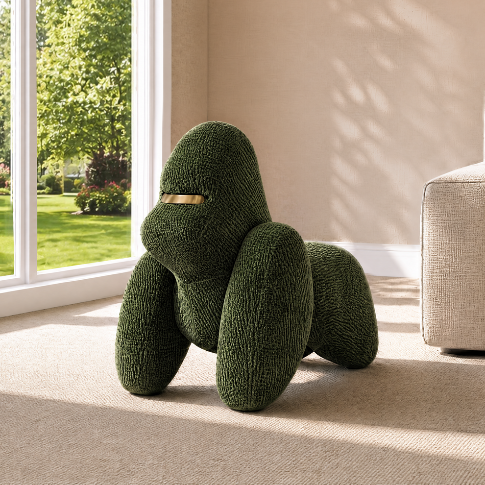Gorilla-Shaped Accent Ottoman - Forest Green Shimmer Chenille Footrest, 24.8" Wide