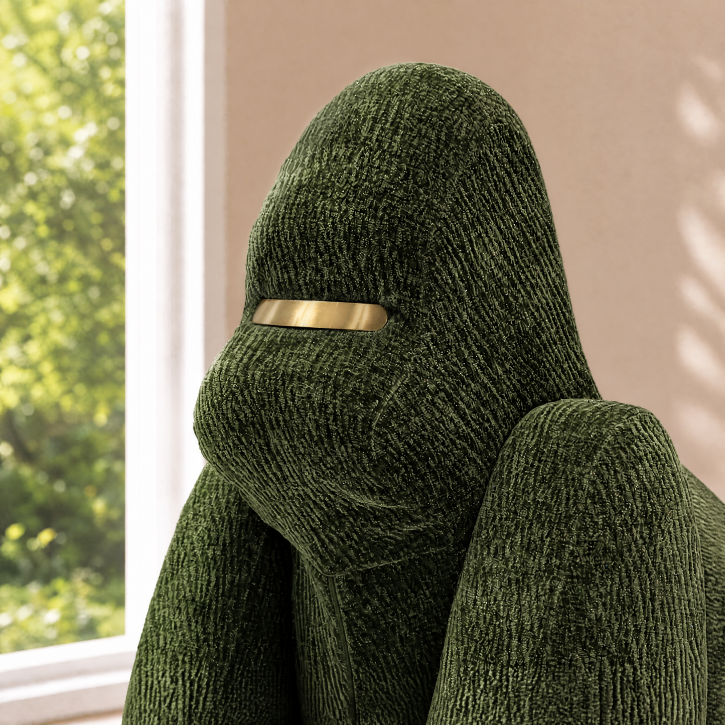 Gorilla-Shaped Accent Ottoman - Forest Green Shimmer Chenille Footrest, 24.8" Wide