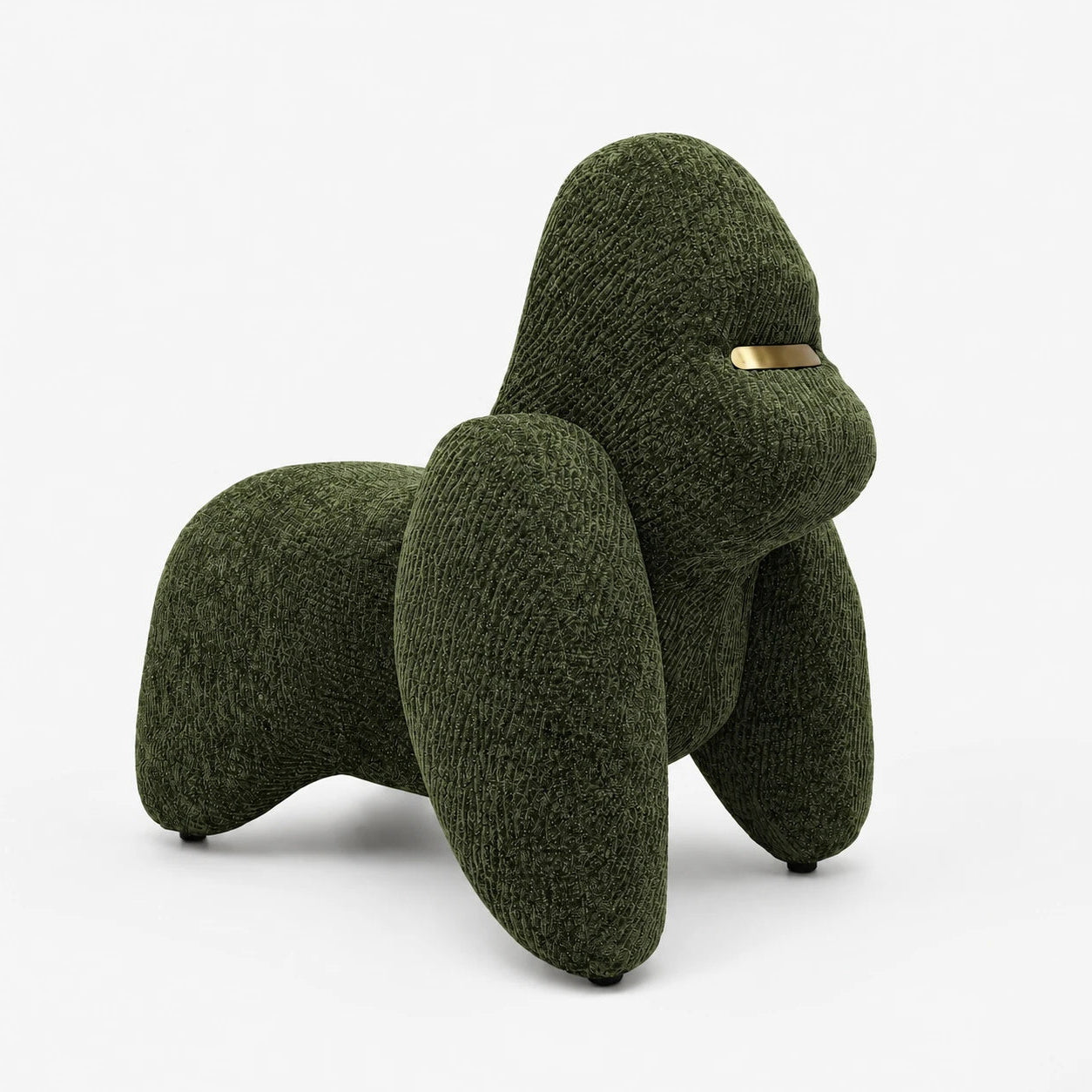 Gorilla-Shaped Accent Ottoman - Forest Green Shimmer Chenille Footrest, 24.8" Wide