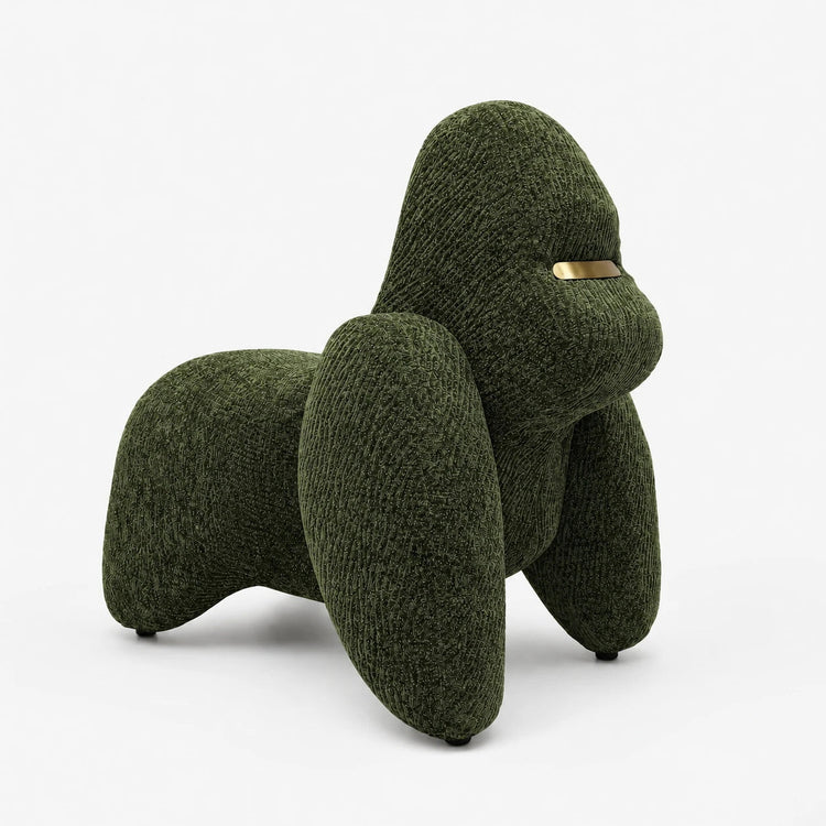 Gorilla-Shaped Accent Ottoman - Forest Green Shimmer Chenille Footrest, 24.8" Wide