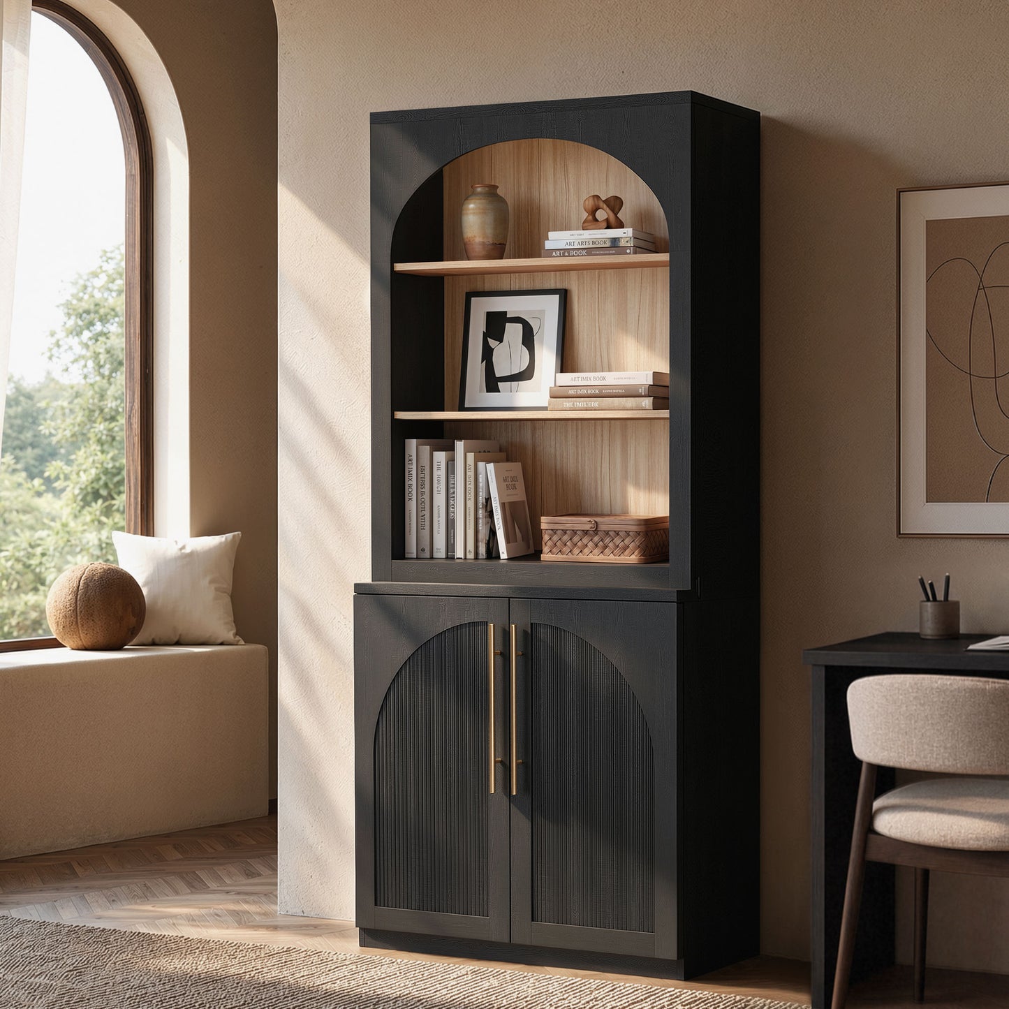 [Pre-sale] Harmo Block 70" Tall Arched Bookcase with Doors