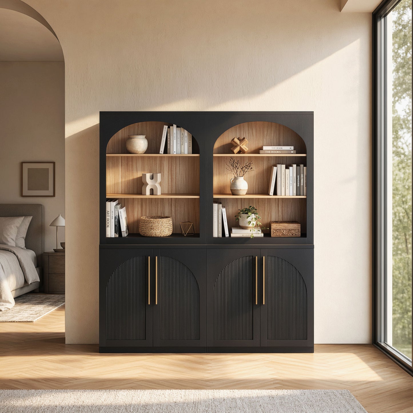 [Pre-sale] Harmo Block 70" Tall Arched Bookcase with Doors
