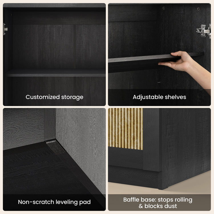 [Pre-sale] Harmo Block 31" Arched Fluted Accent Cabinet Storage Cabinet, Black & Burl