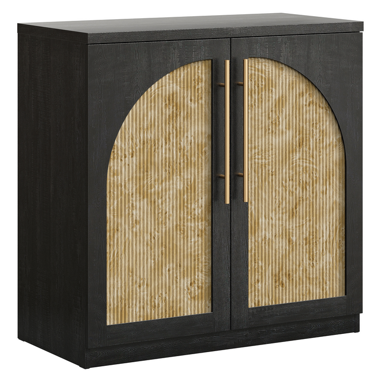 [Pre-sale] Harmo Block 31" Arched Fluted Accent Cabinet Storage Cabinet, Black & Burl
