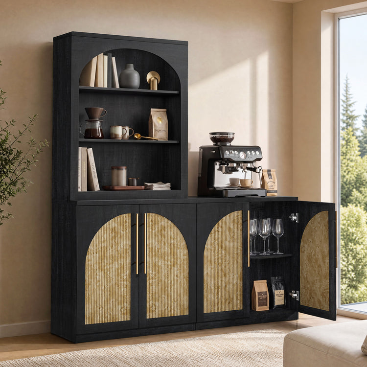[Pre-sale] Harmo Block 31" Arched Fluted Accent Cabinet Storage Cabinet, Black & Burl