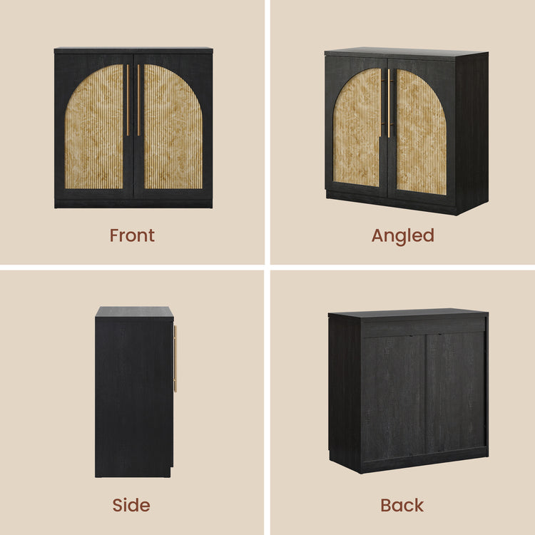 [Pre-sale] Harmo Block 31" Arched Fluted Accent Cabinet Storage Cabinet, Black & Burl