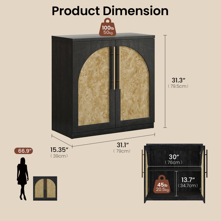[Pre-sale] Harmo Block 31" Arched Fluted Accent Cabinet Storage Cabinet, Black & Burl