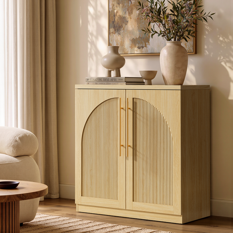 [Pre-sale] Harmo Block 31" Arched Fluted Accent Cabinet Storage Cabinet, Natural Wood