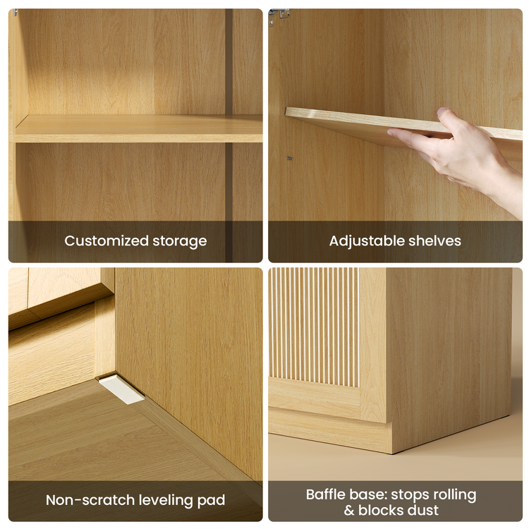[Pre-sale] Harmo Block 31" Arched Fluted Accent Cabinet Storage Cabinet, Natural Wood