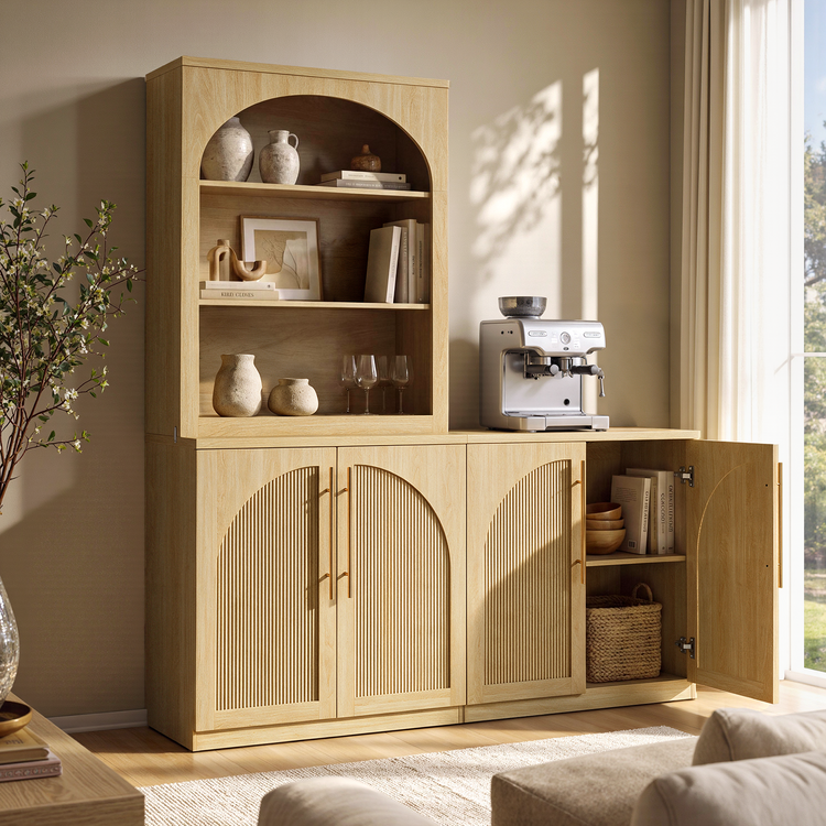 [Pre-sale] Harmo Block 31" Arched Fluted Accent Cabinet Storage Cabinet, Natural Wood