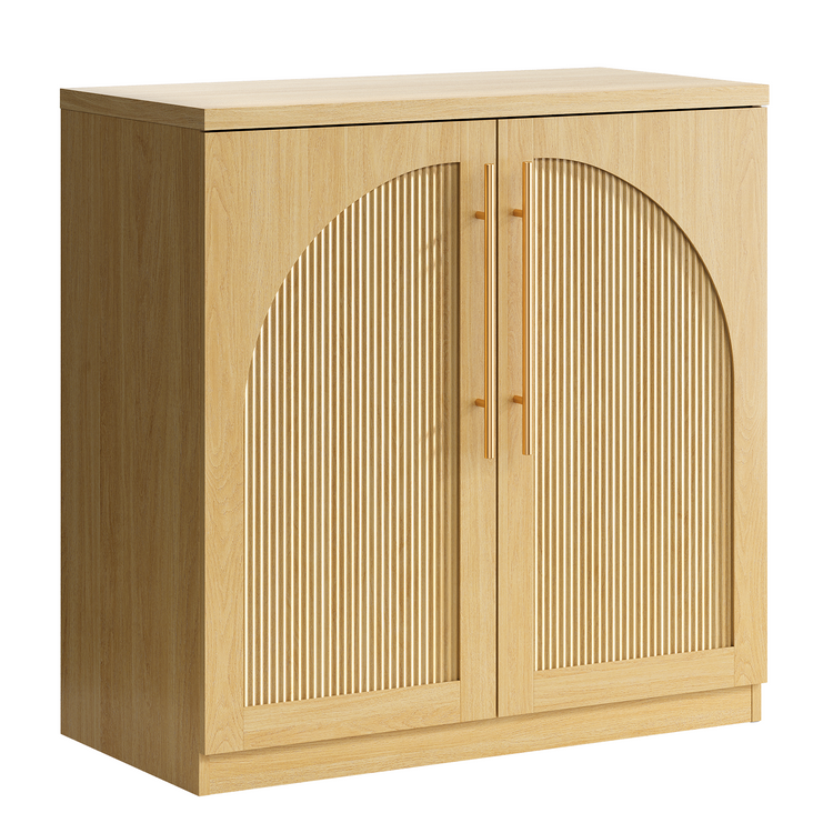 [Pre-sale] Harmo Block 31" Arched Fluted Accent Cabinet Storage Cabinet, Natural Wood