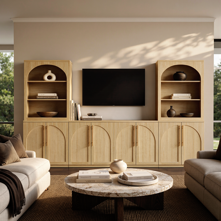 [Pre-sale] Harmo Block 31" Arched Fluted Accent Cabinet Storage Cabinet, Natural Wood