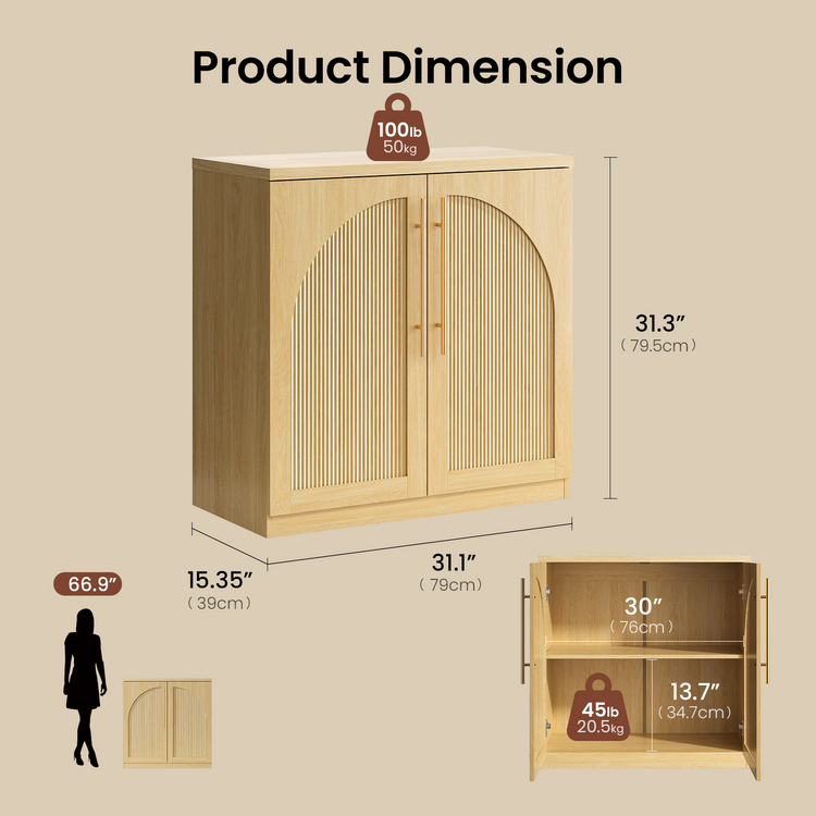 [Pre-sale] Harmo Block 31" Arched Fluted Accent Cabinet Storage Cabinet, Natural Wood