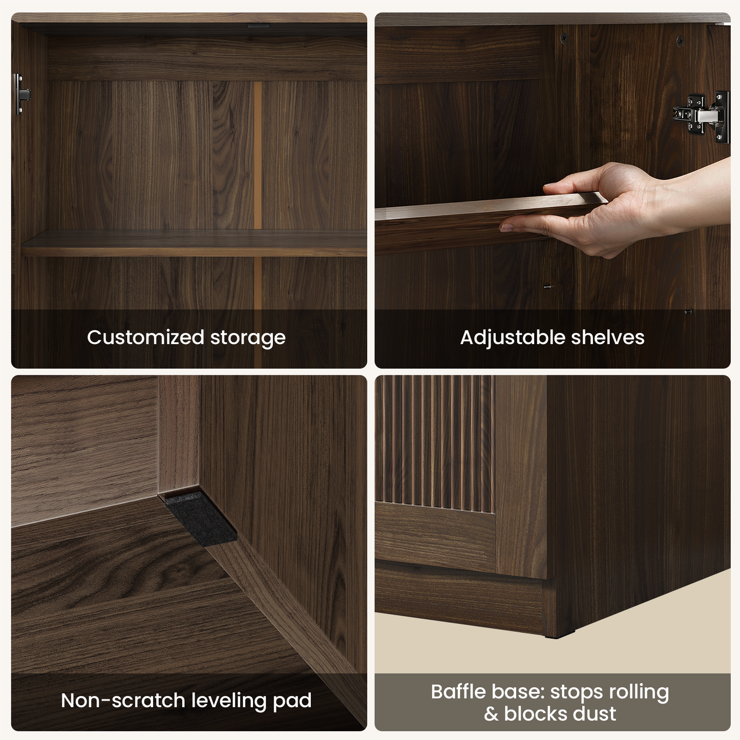 [Pre-sale] Harmo Block 31" Arched Fluted Accent Cabinet Storage Cabinet, Walnut Wood