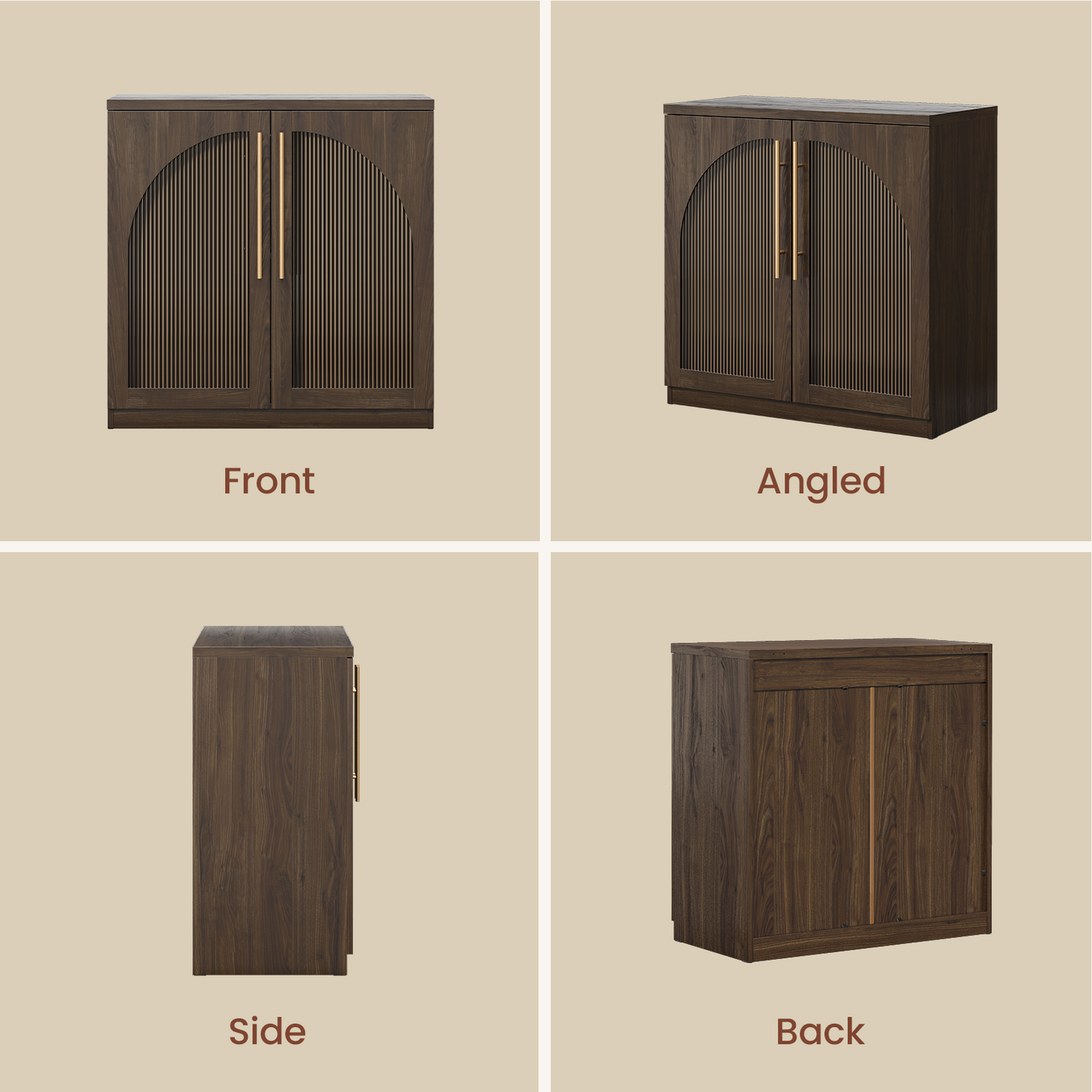 [Pre-sale] Harmo Block 31" Arched Fluted Accent Cabinet Storage Cabinet, Walnut Wood