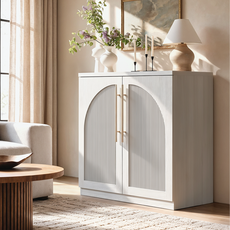[Pre-sale]Harmo Block 31" Arched Fluted Accent Cabinet Storage Cabinet, White