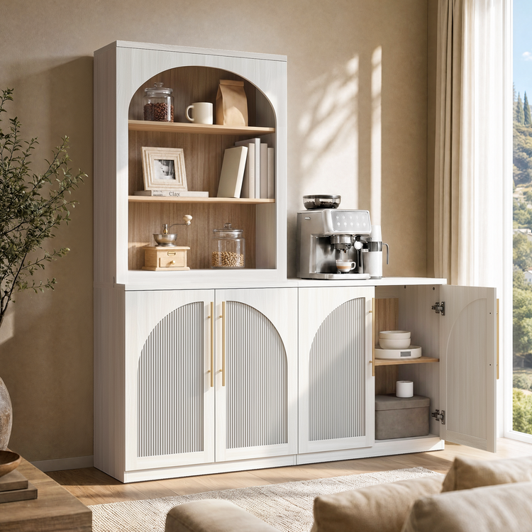 [Pre-sale]Harmo Block 31" Arched Fluted Accent Cabinet Storage Cabinet, White