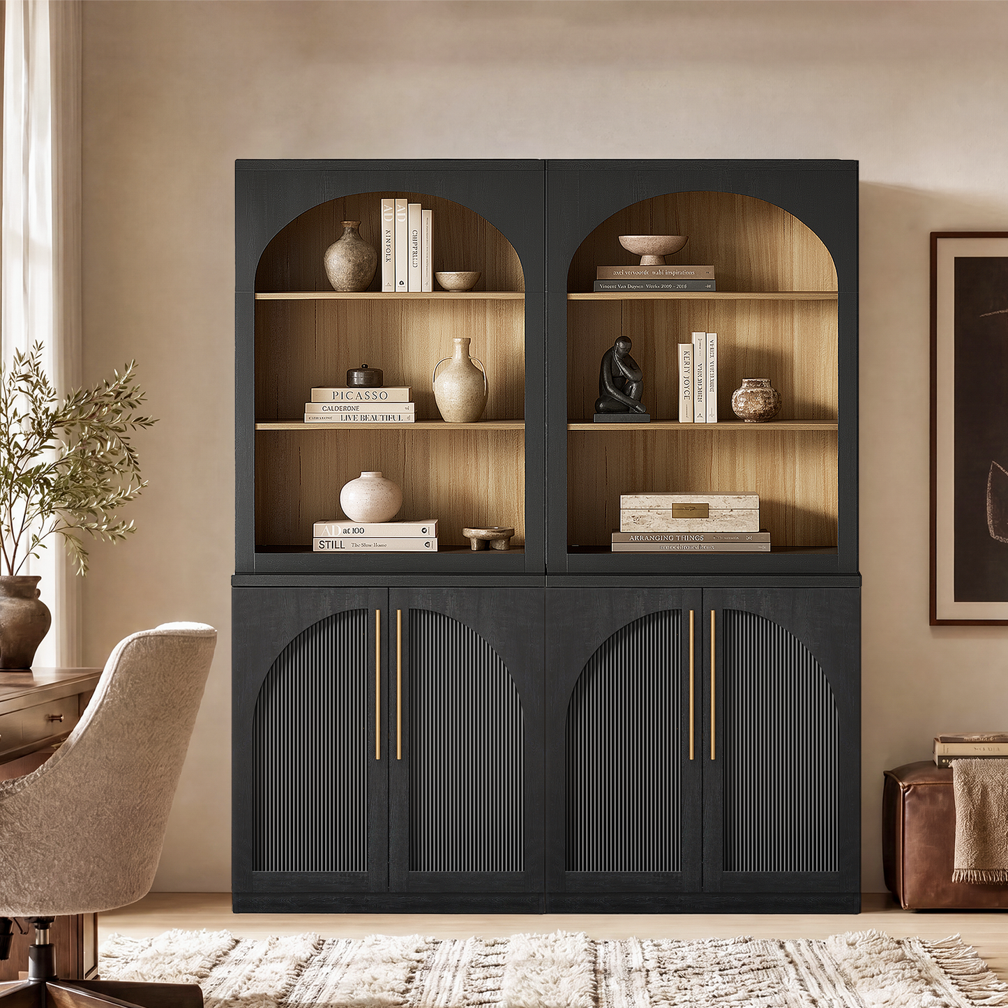[Pre-sale] Harmo Block 70" Tall Arched Bookcase with Doors