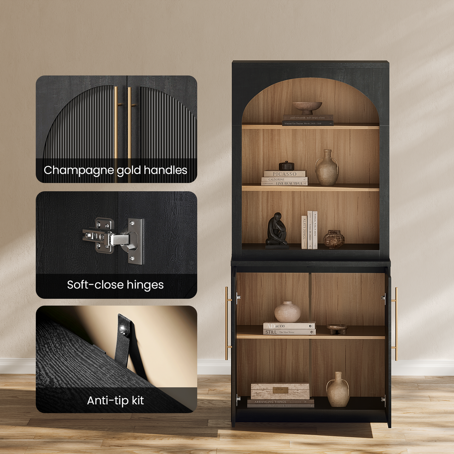 [Pre-sale] Harmo Block 70" Tall Arched Bookcase with Doors