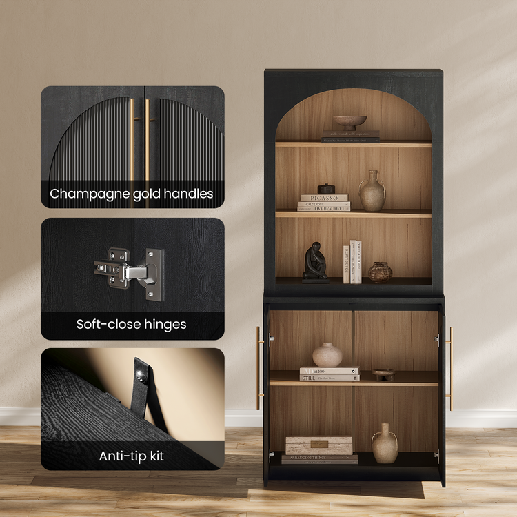 [Pre-Sale] Harmo Block 70" Arched Bookcase with Doors,  Hall Tree & Entryway Cabinet