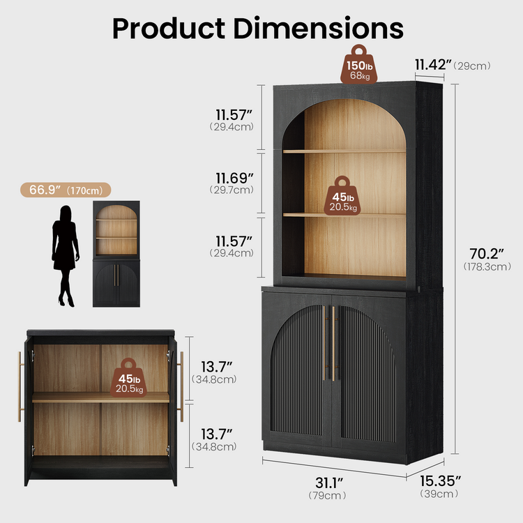 [Pre-Sale] Harmo Block 70" Arched Bookcase with Doors,  Hall Tree & Entryway Cabinet