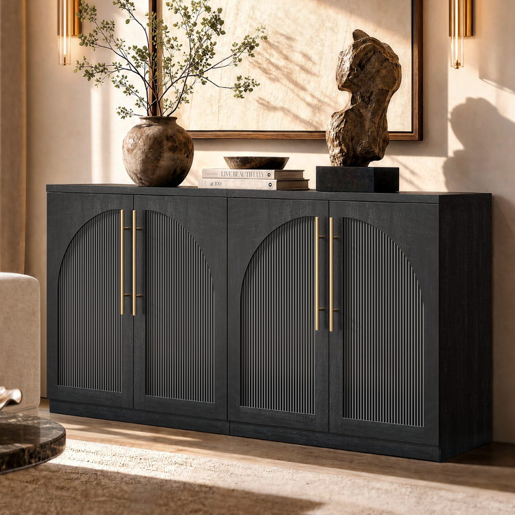 Black arched-door sideboard shown in a room