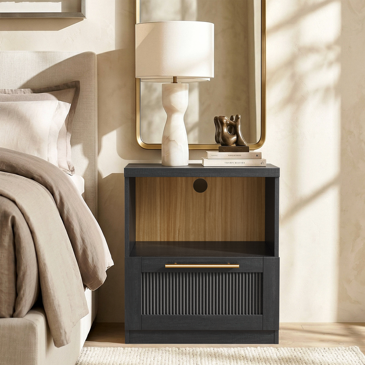 Harmo Block Black Wave-Panel Nightstand