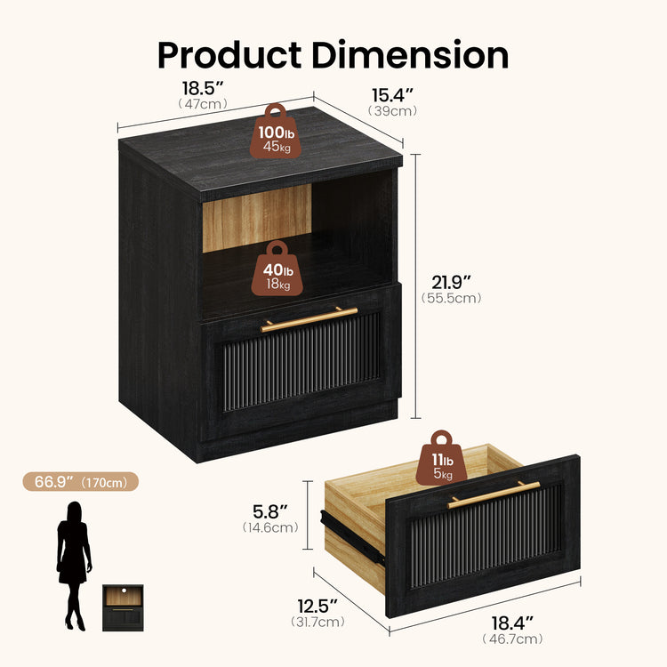 Harmo Block Black Wave-Panel Nightstand