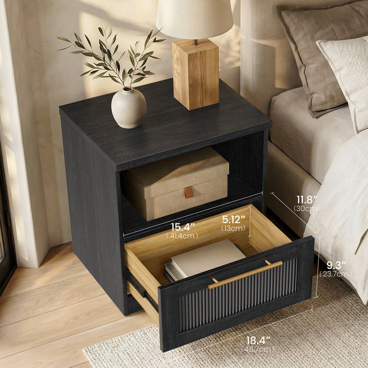 Harmo Block Black Wave-Panel Nightstand