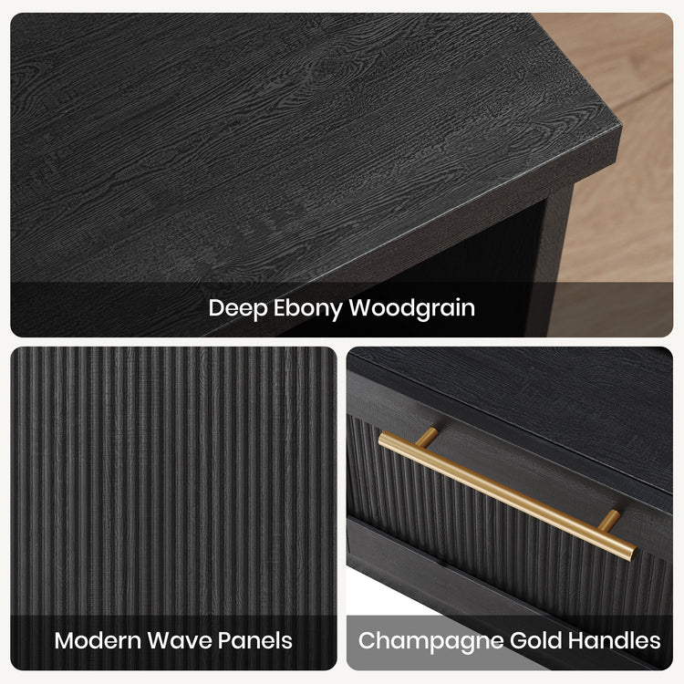 Harmo Block Black Wave-Panel Nightstand
