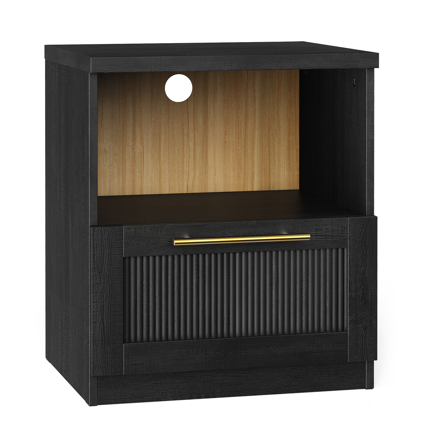 Harmo Block Black Wave-Panel Nightstand